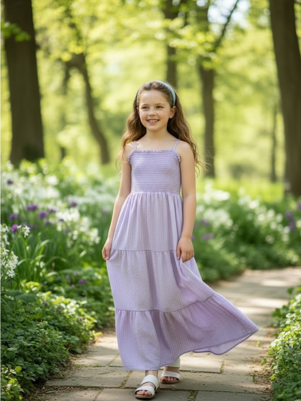 Girls' Lavender Tiered Maxi Dress